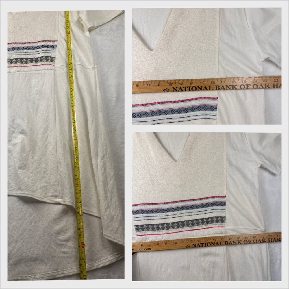 Zara Womens Oversized Boho Tunic Dress High-Low Ivory Sz S Fringe V-Neck Tribal - Picture 10 of 11